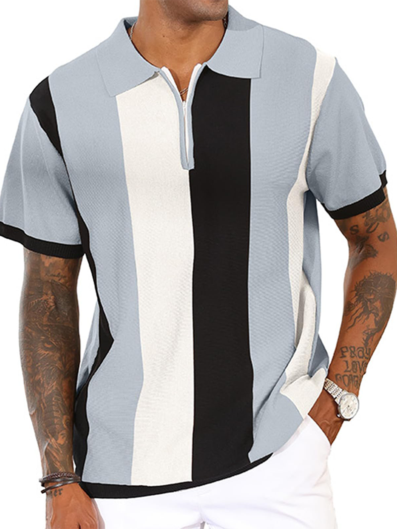 Men's Fashion Polo Shirts Vintage Striped Knitting Shirts Casual Slim Fit Golf Shirts