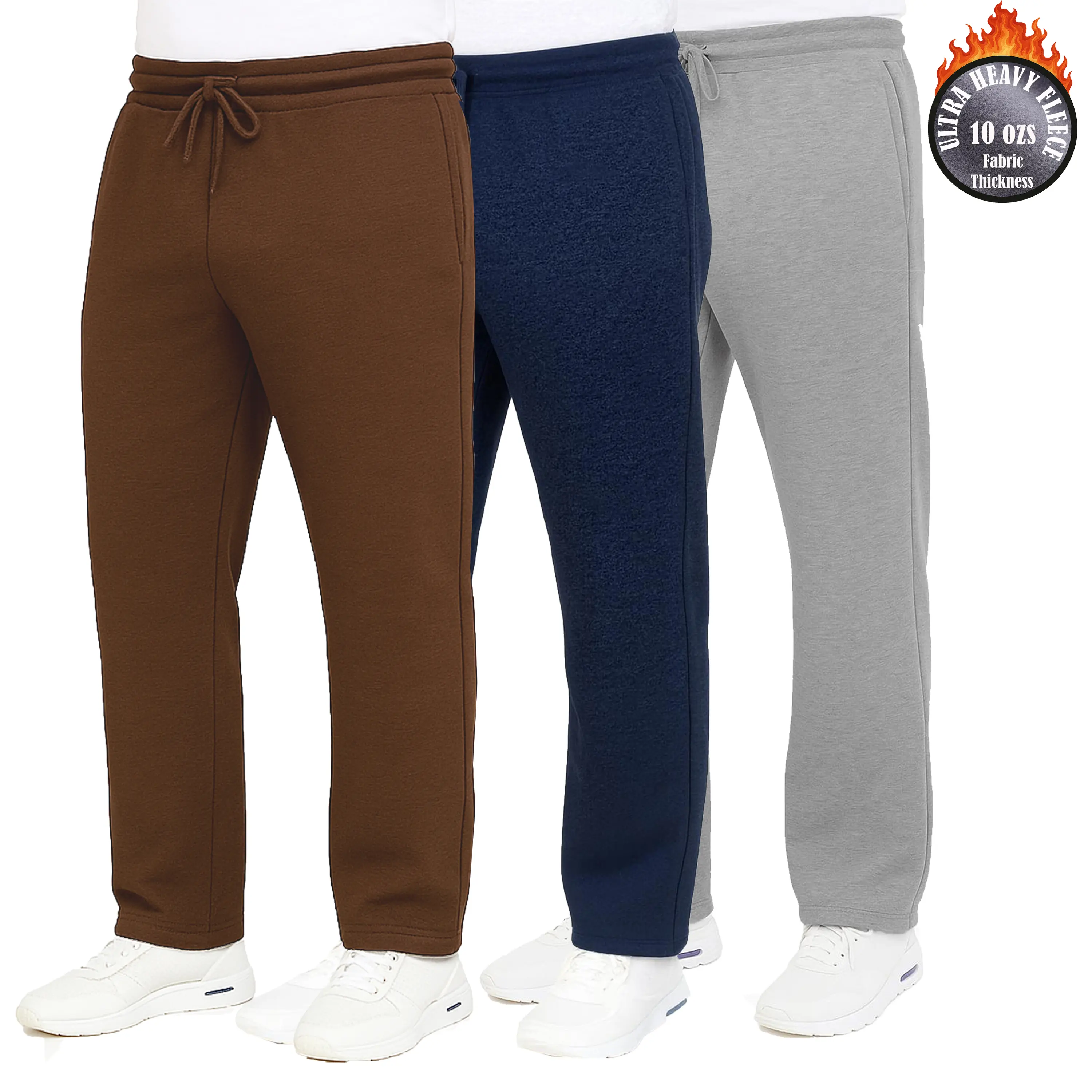 3-Pack Men's Classic Heavyweight Fleece Sweatpants with Open Bottom