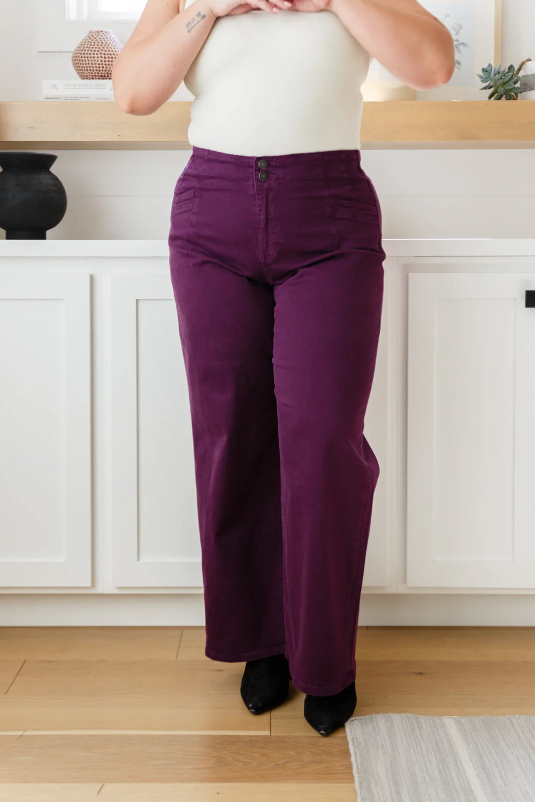 High Rise Wide Leg Jeans in Plum