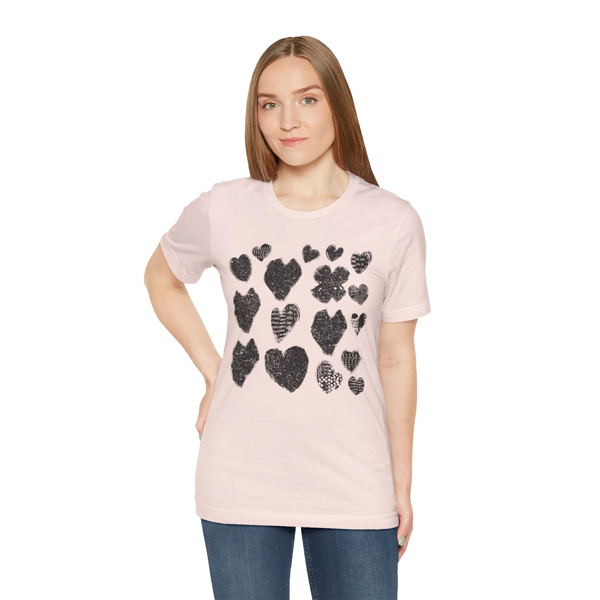 Black Grunge Hearts Unisex Jersey Short Sleeve Tee