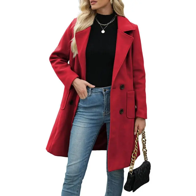 Women Winter Wool Blend Camel Mid-Long Coat