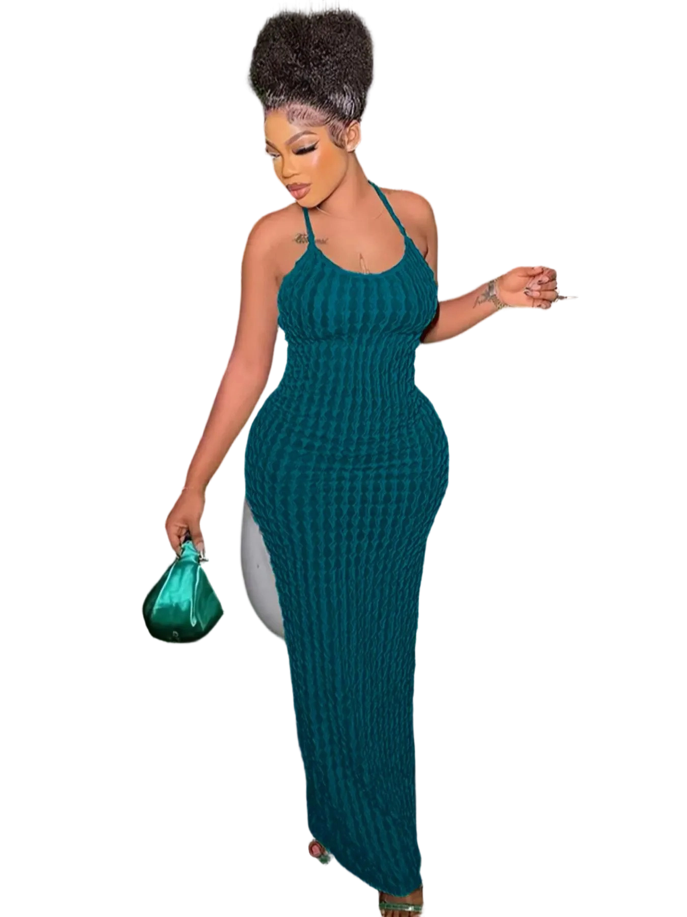 Women’s Solid Criss Cross Backless Cami Maxi Dress with Frill Trim