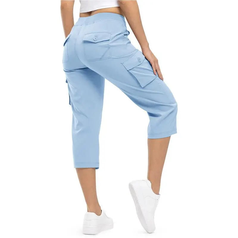 Womens Lightweight Capris Hiking Pants 6 Pockets Quick Dry Cargo Outdoor Trip Loose Shorts