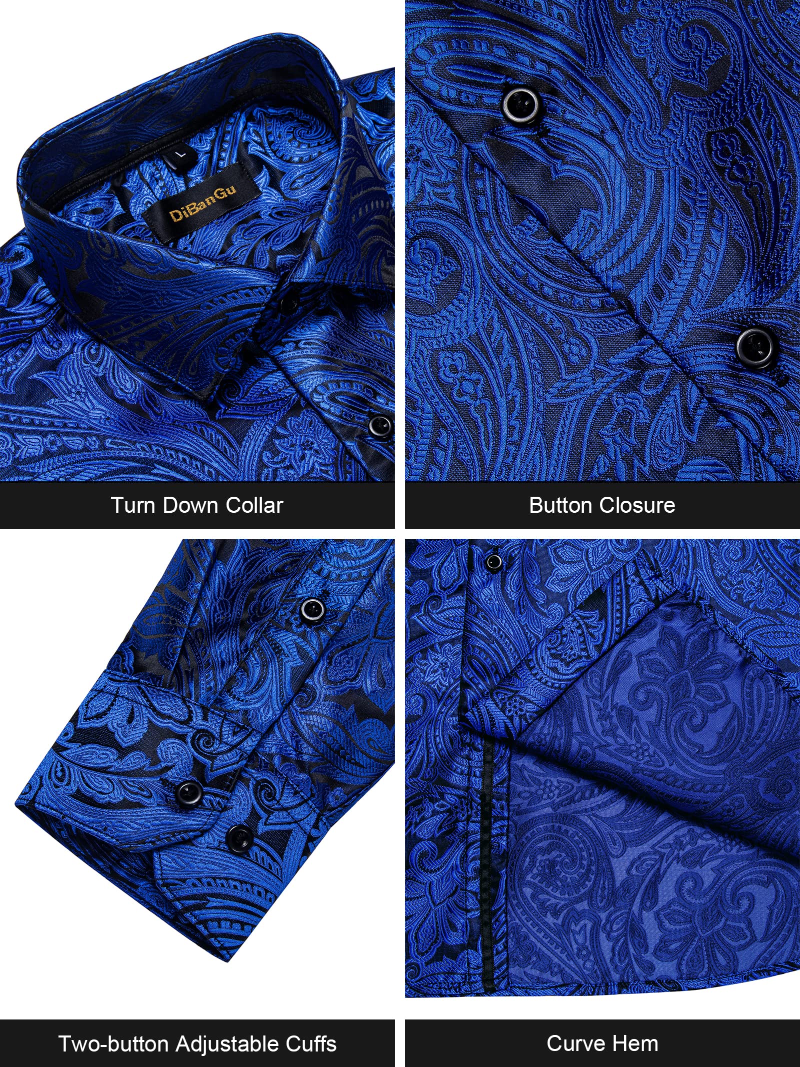 Men's Paisley Dress Shirt Long Sleeve Wrinkle Free Button Down Cowboy Shirts - Royal Blue&paisley