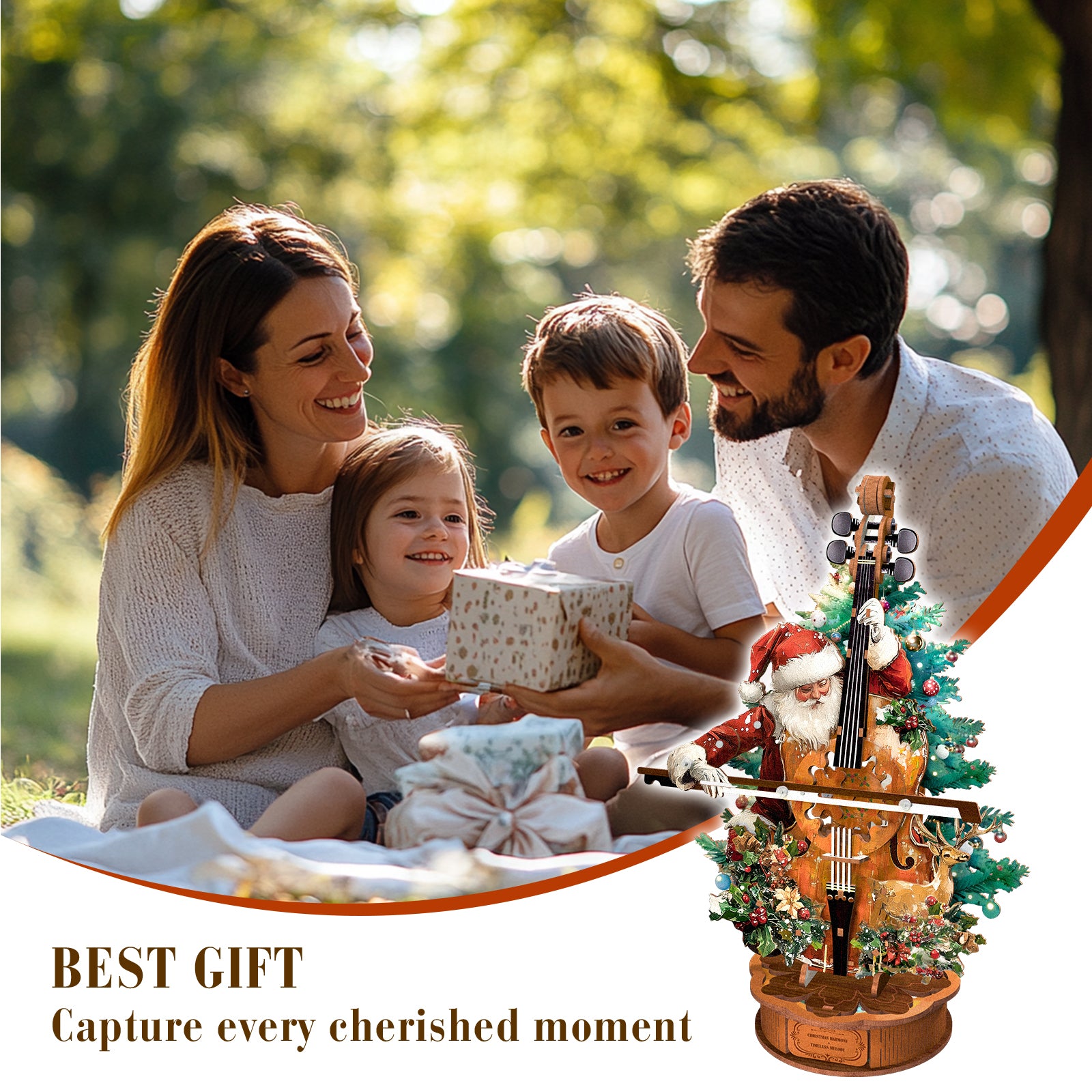 Christmas Concerto Cello â€“ DIY Wooden Music Box, 3D Puzzle Craft Kit