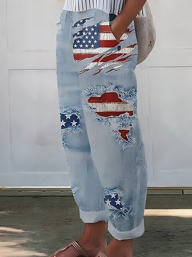 Women'S Casual Independence Day 250Th Anniversary Celebration Printed Loose Pants