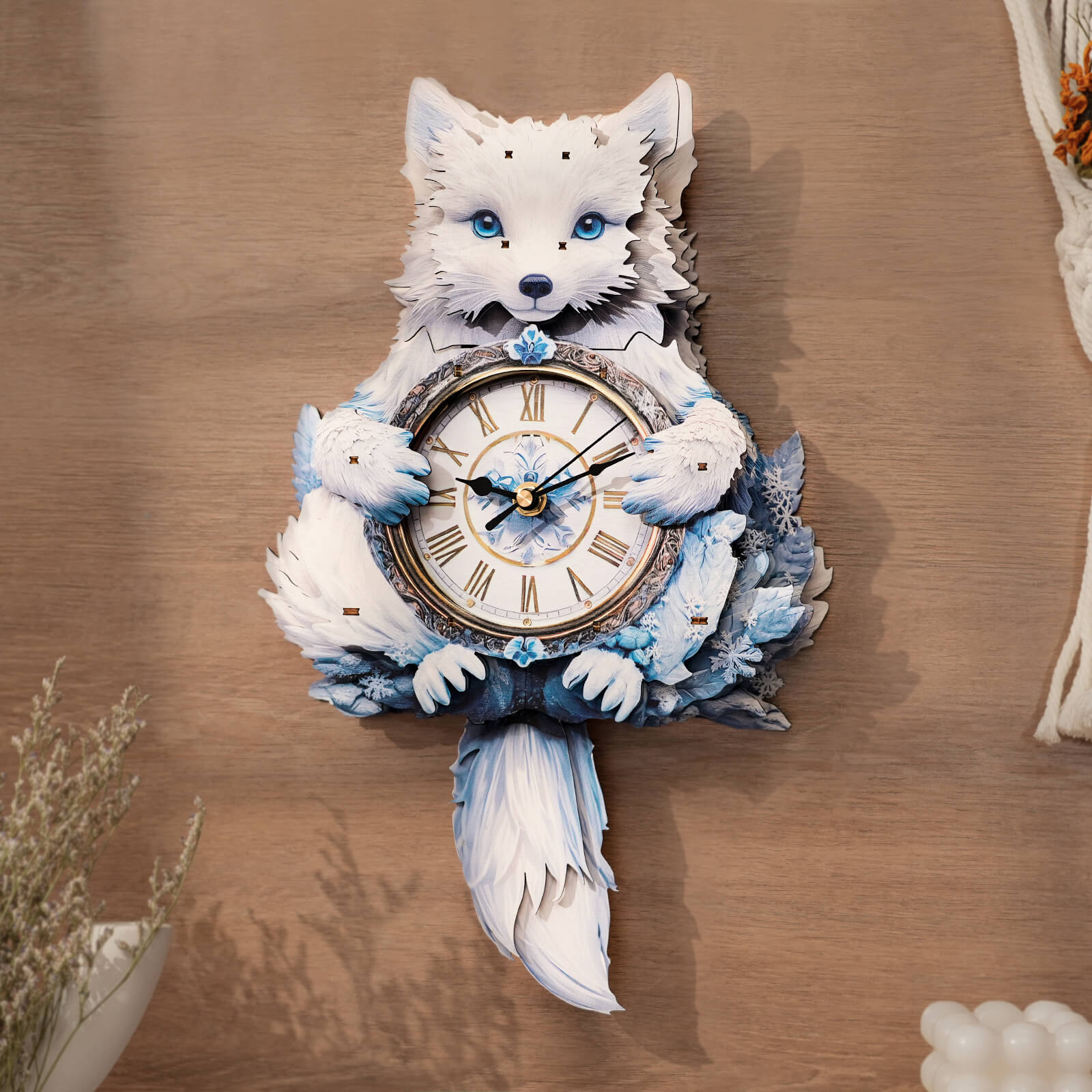 Arctic Foxâ€“ DIY Wooden Clock, 3D Puzzle Craft Kit