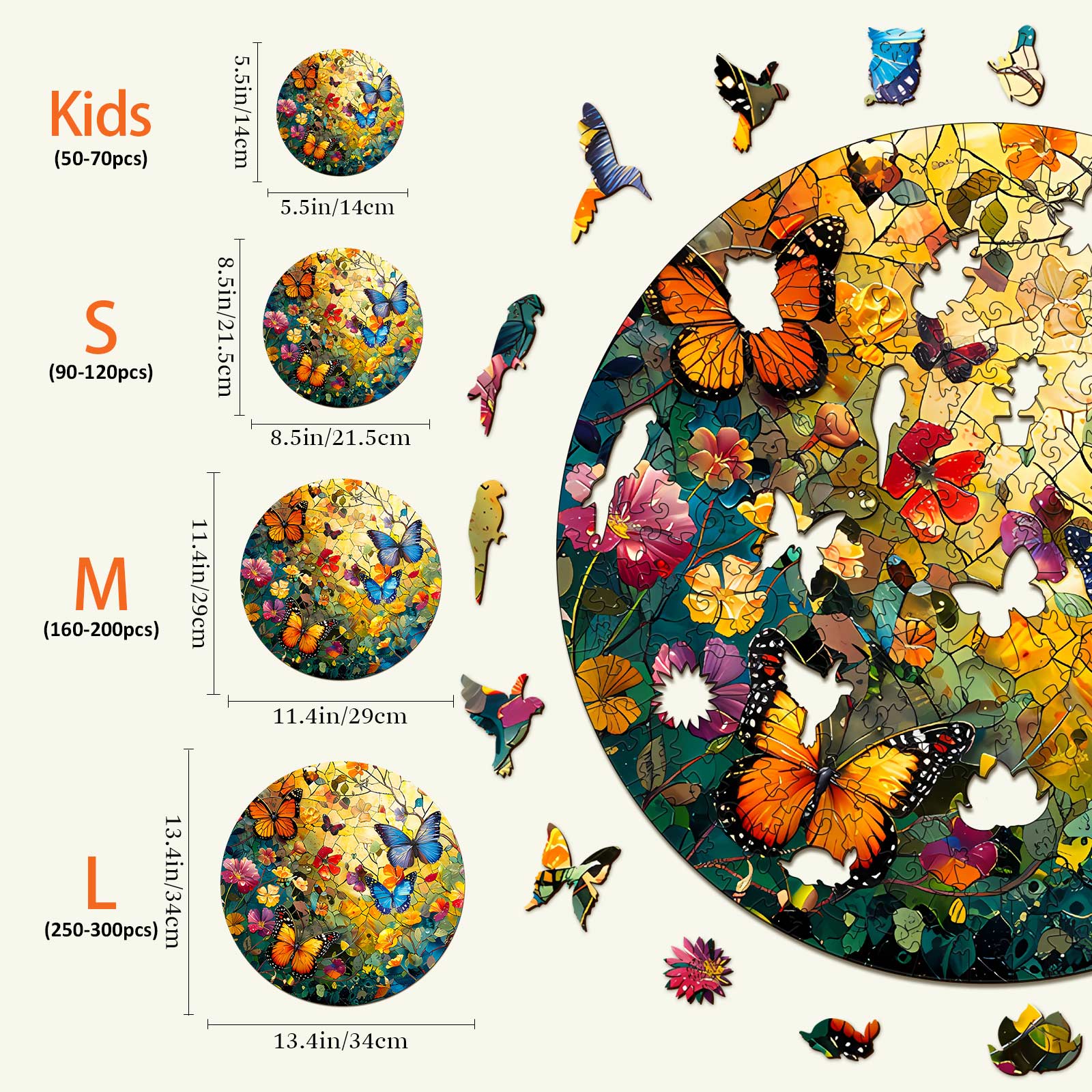 Butterflies and Flowers Wooden Jigsaw Puzzle