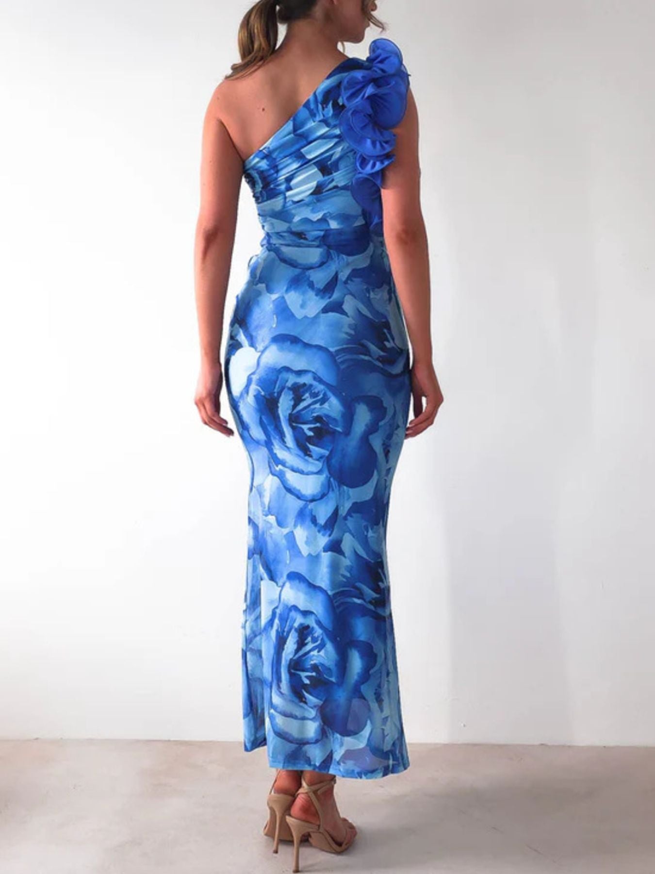 Floral Print One-Shoulder Maxi Dress