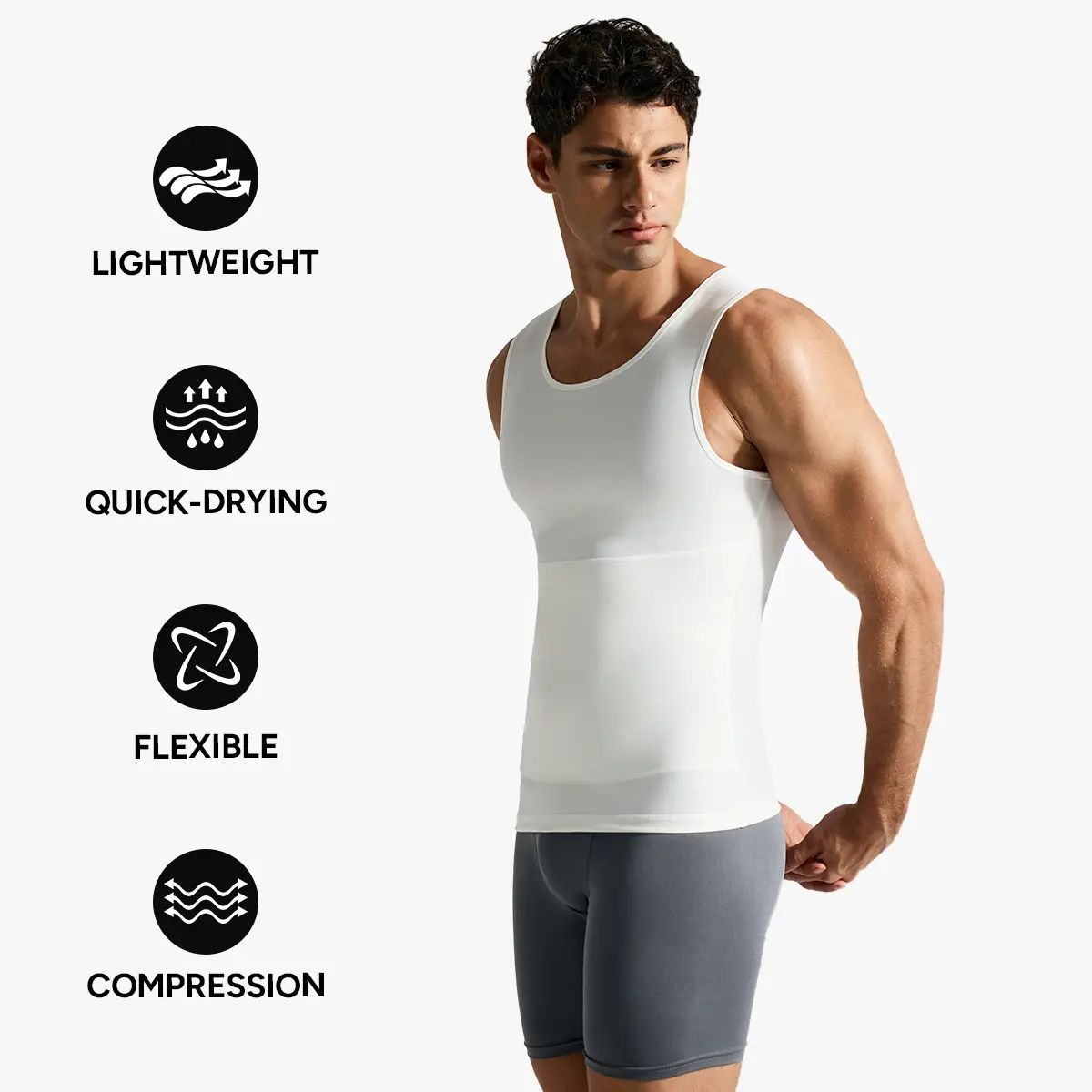 Men’s Silky Soft Compression Shapewear Tank, Slimming Body Shaper Vest with Waist & Chest Support