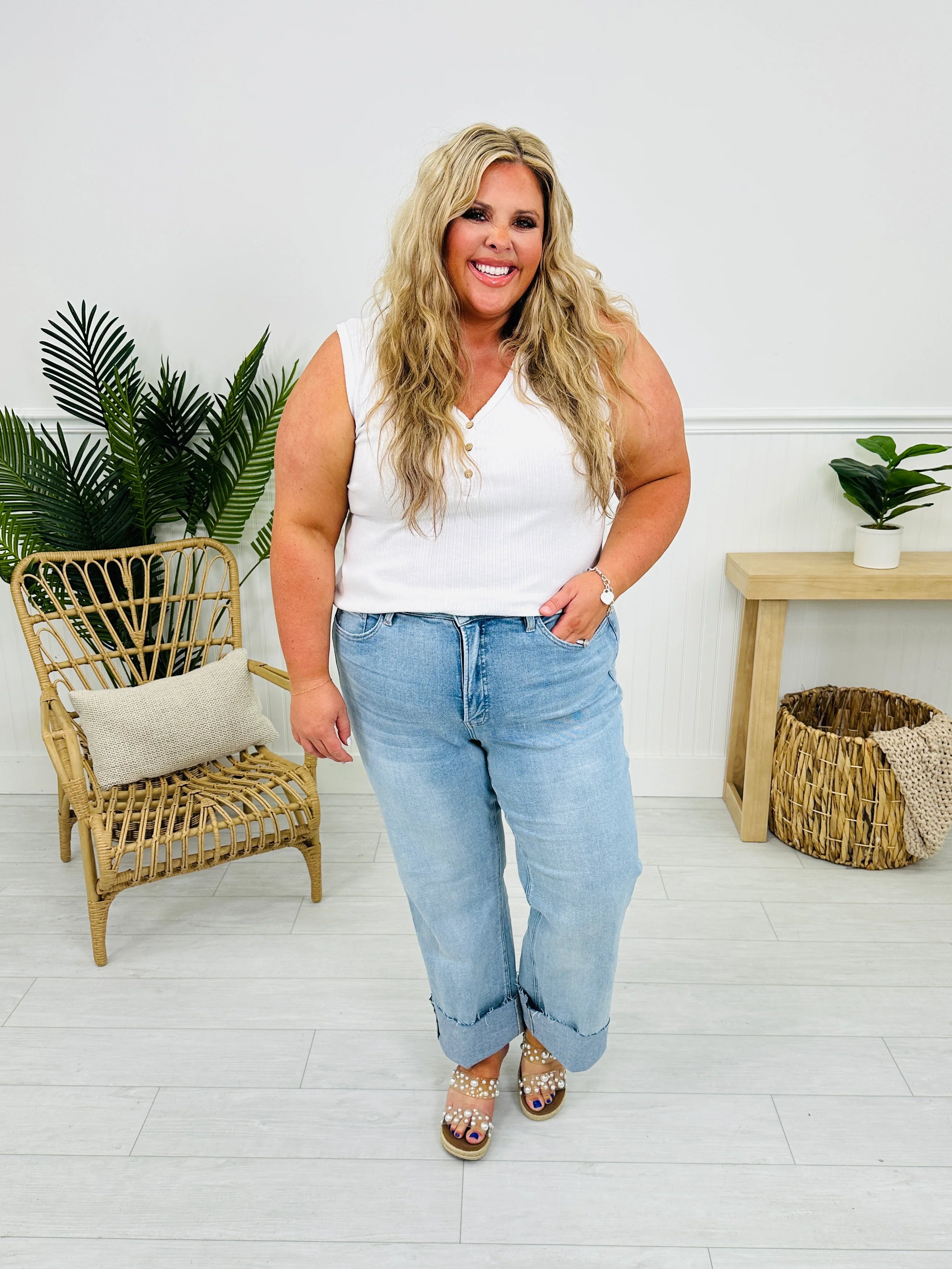 Feeling Brand New Slim Wide Leg Tummy Control Jeans