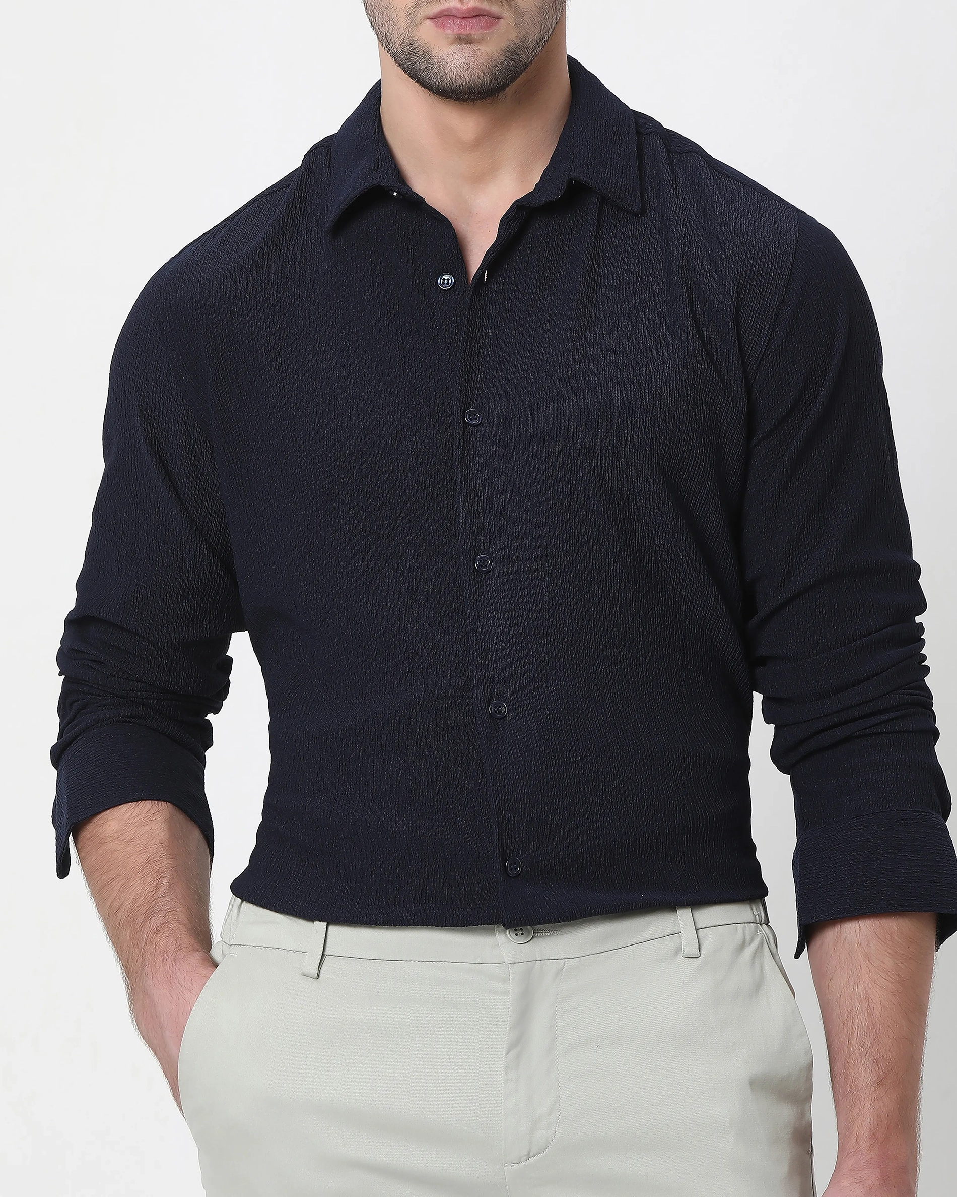 Simple And Comfortable Slim-Fit Breathable Navy Shirt