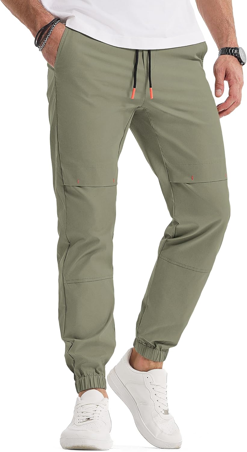 Mens Sweatpants Casual Pants Slim Fit Stretch Elastic Waist Drawstring Joggers with Pocket