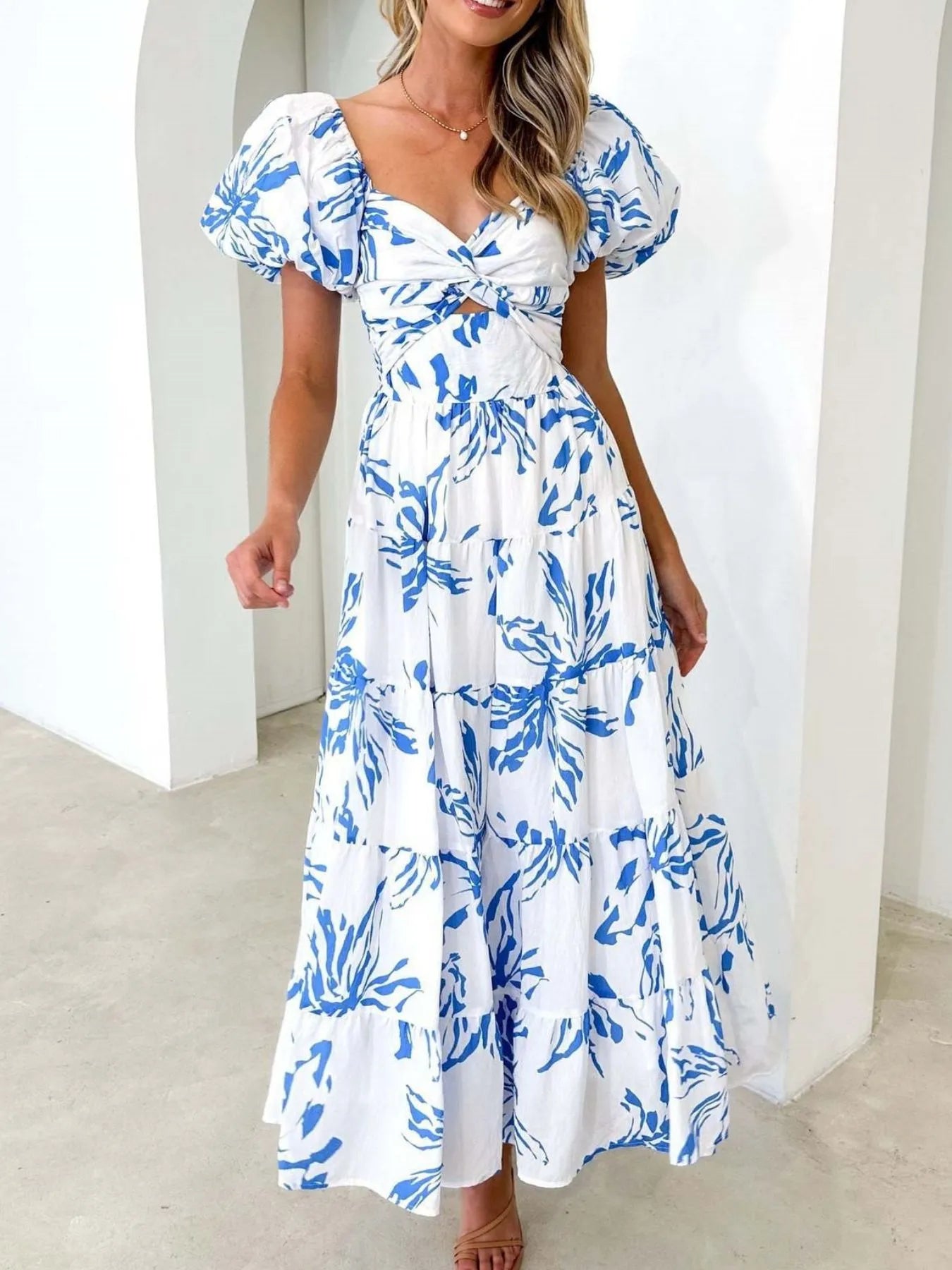 Off-Shoulder Floral Tiered Dress with Ruffle Details