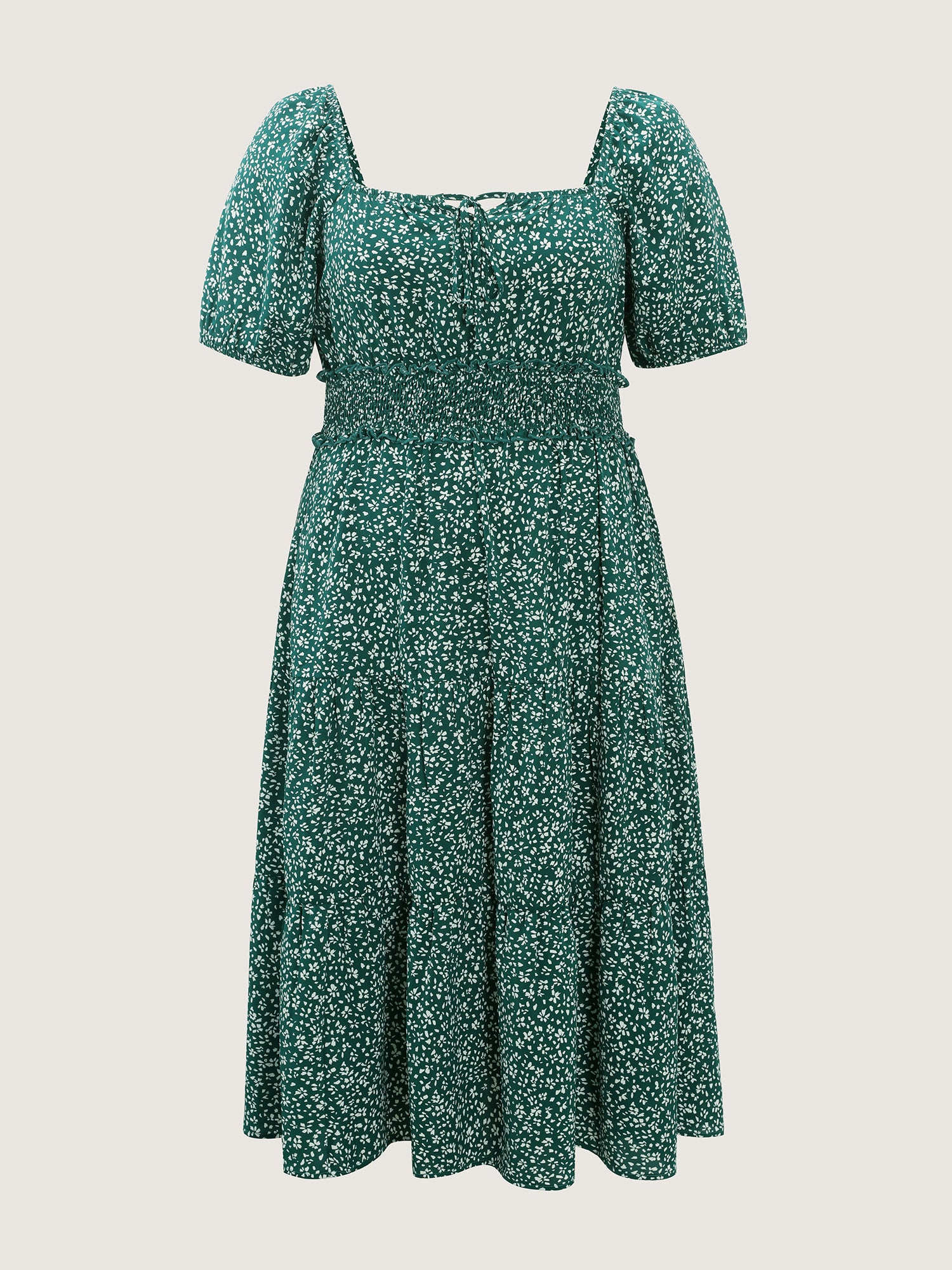 Floral Print Shirred Waist Midi Dress