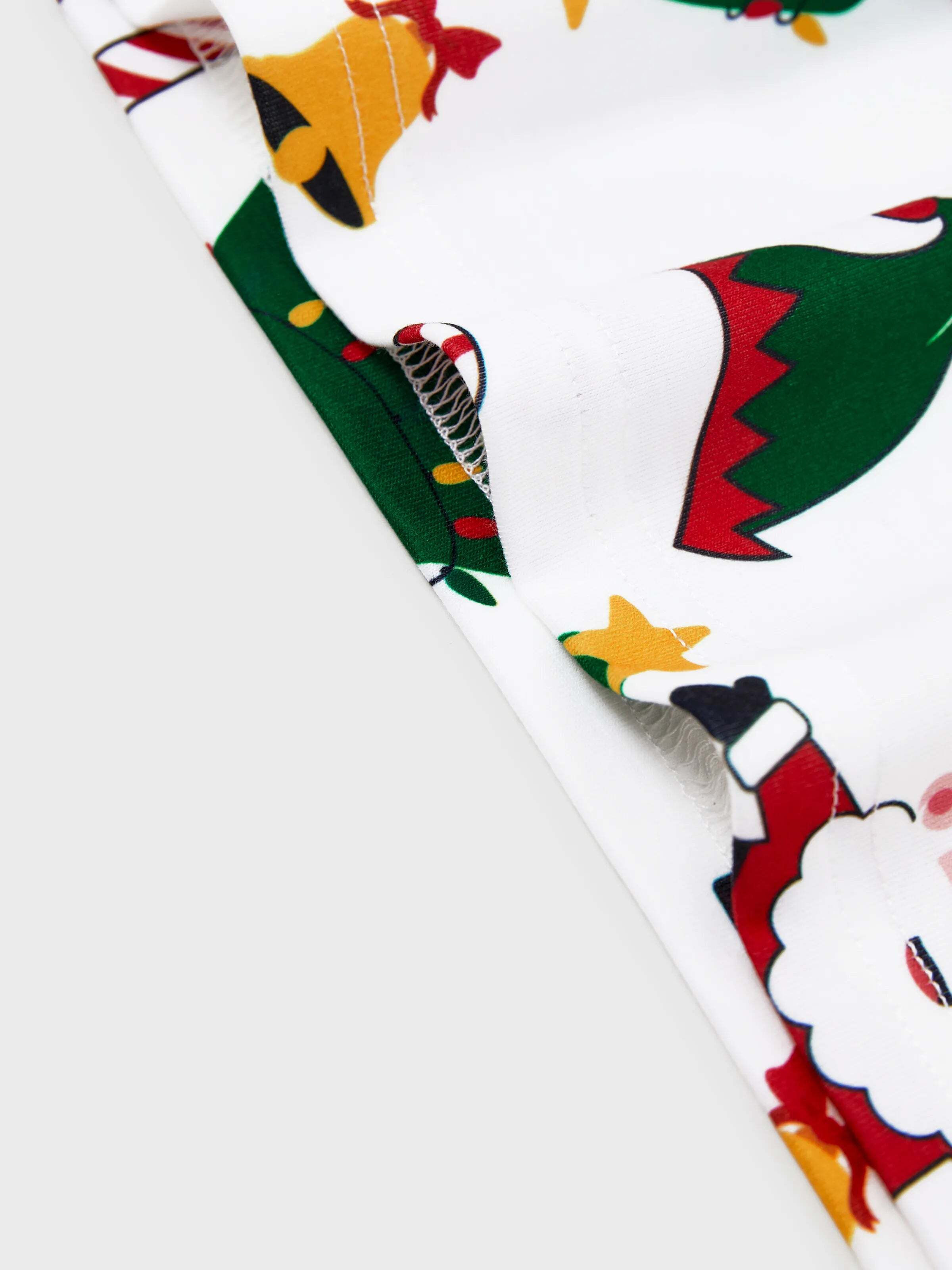 Christmas Matching Family Pajamas Set Santa Claus and Christmas Tree Print Long-sleeve PJS with Christmas Socks White