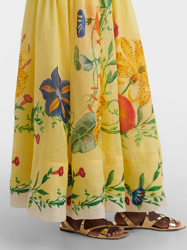 Flower Printed Sleeveless Halterneck Deep V-Neck Maxi Dresses