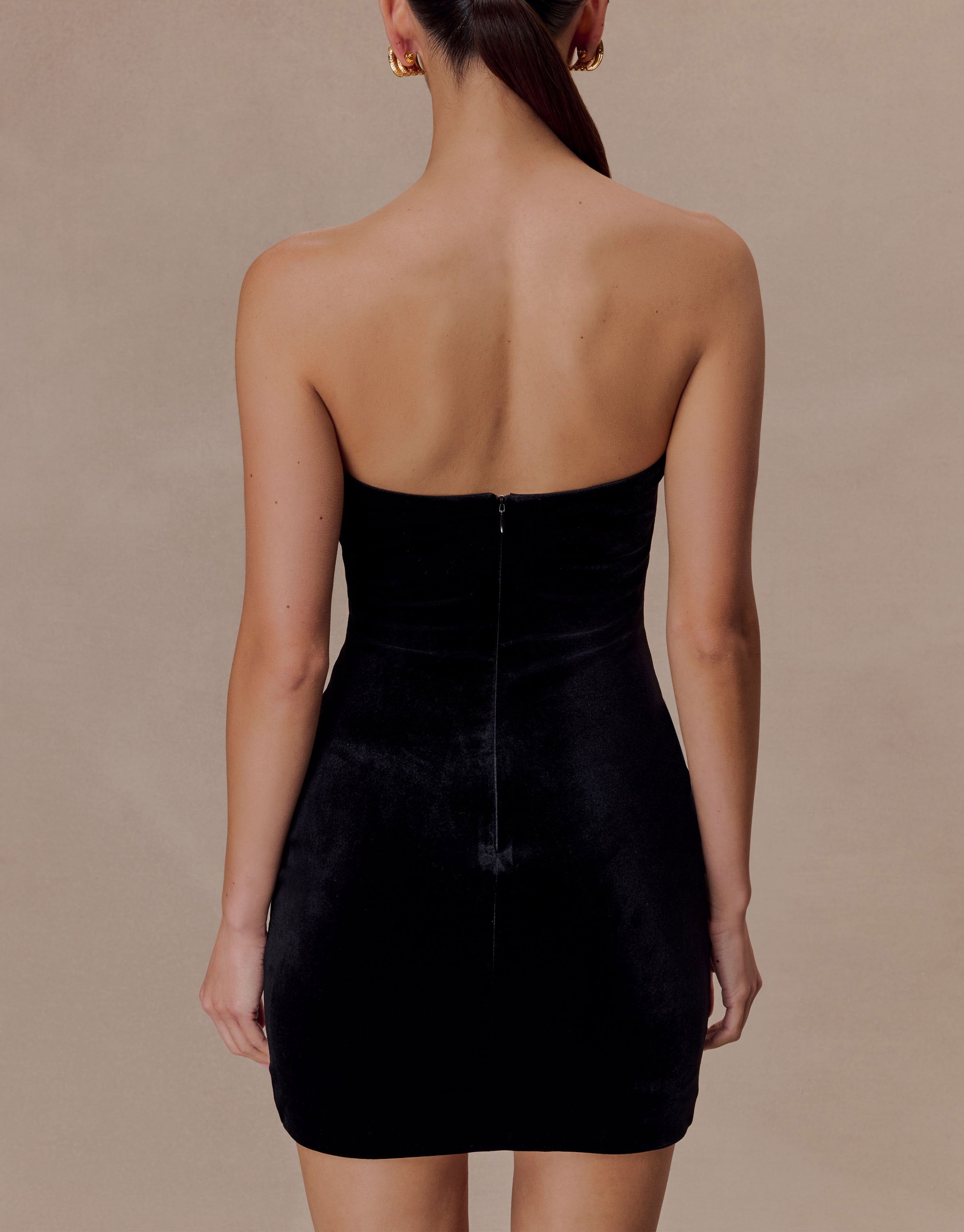 Black Velvet Strapless Mini Dress