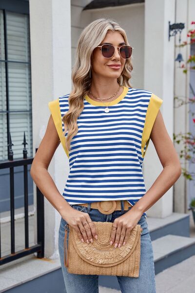 Contrast Striped Round Neck T-Shirt (multiple color options)