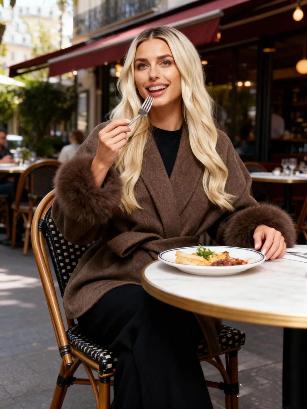 Women's Elegant Solid Color Waist Tie Plush Long Sleeve Thermal Wrap Coat