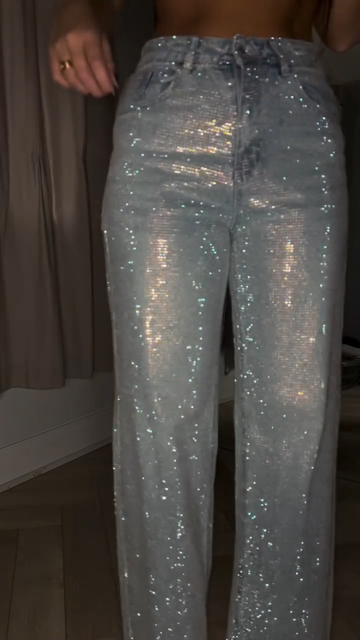 Women Hot Rhinestone Glitter Casual Jeans