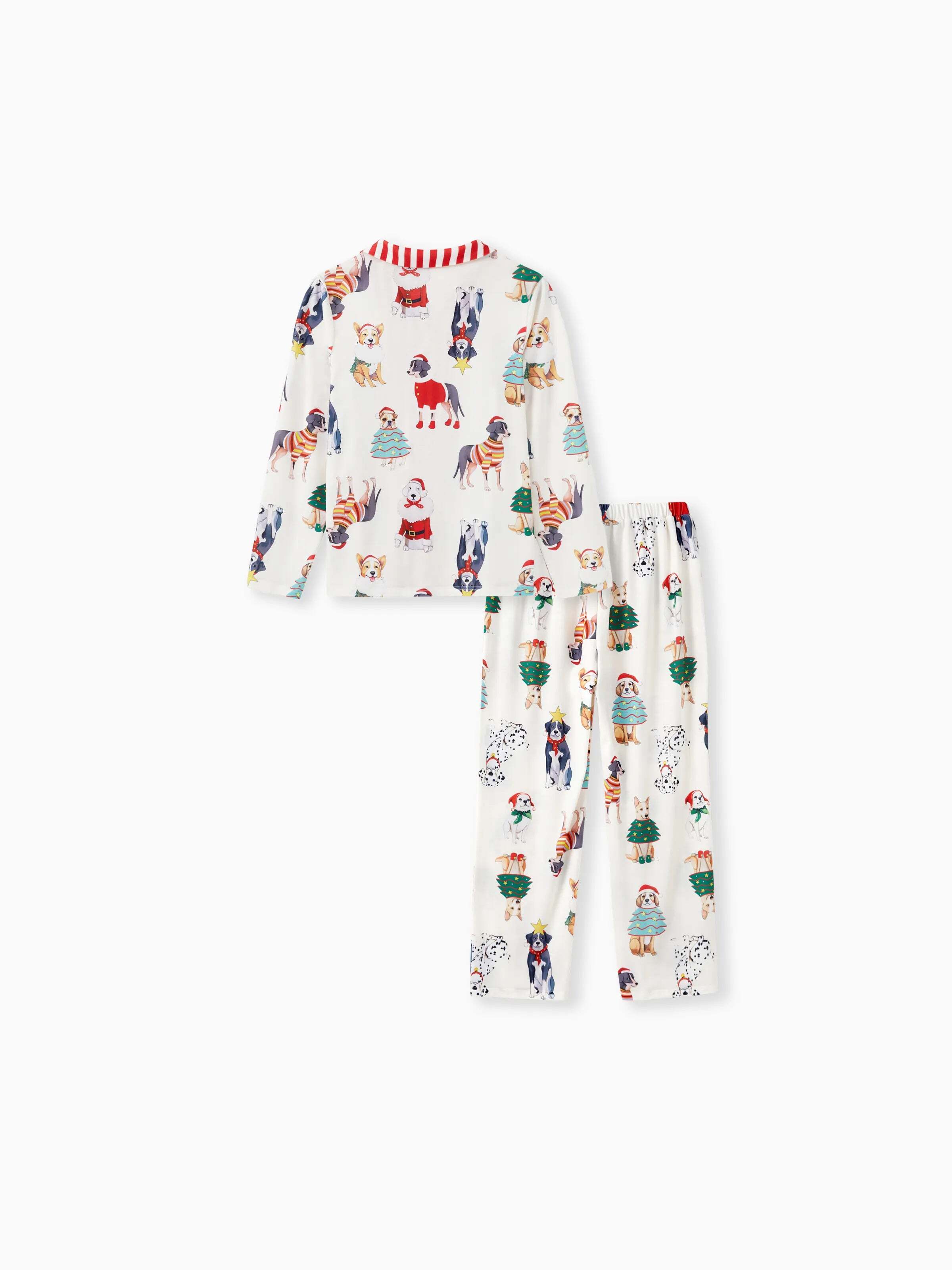 Christmas Pajamas Family Matching Cute Xmas Dog Collared Pajamas Sets with Christmas Socks LightApricot