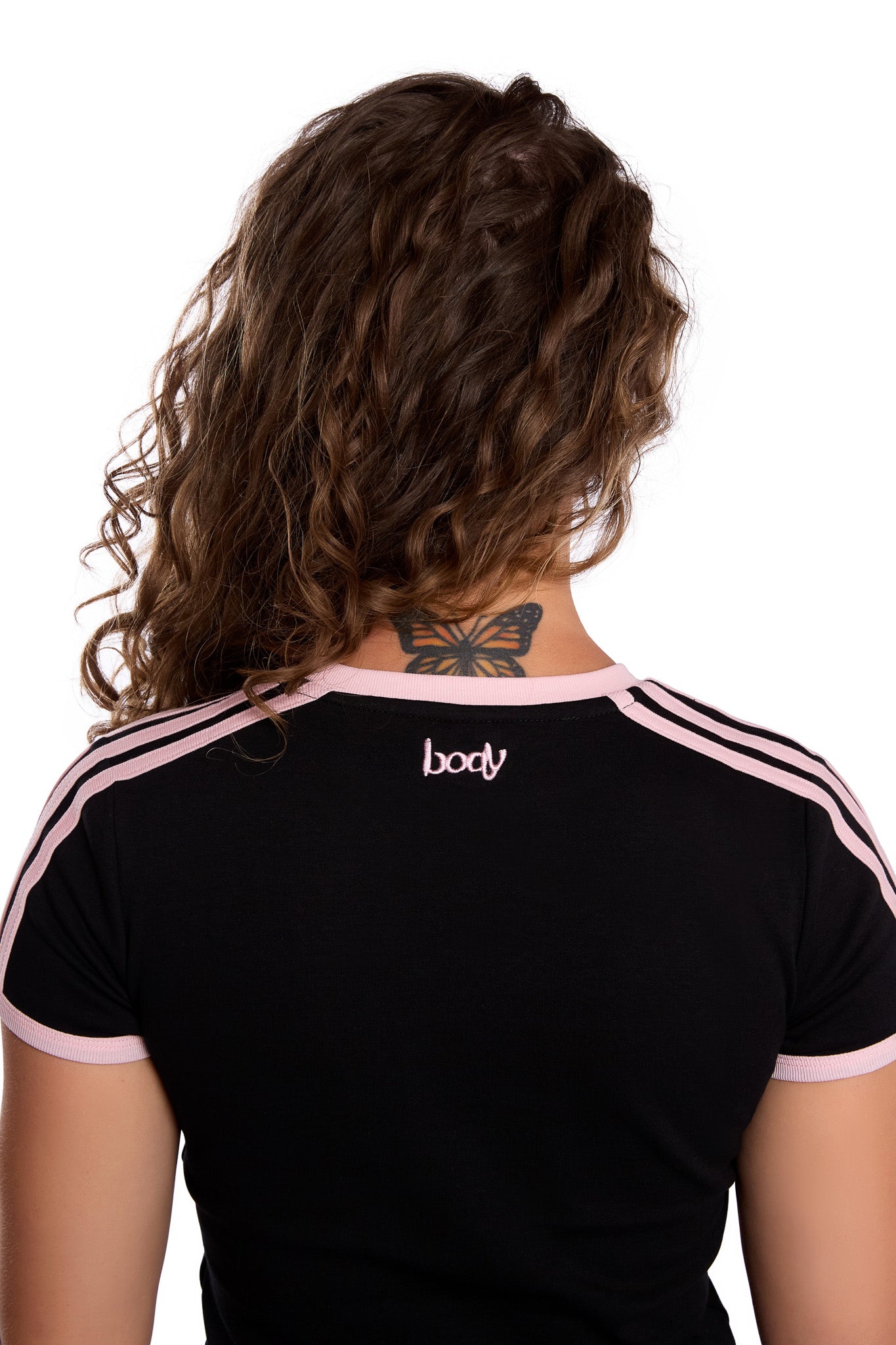 STRIPED SOCCER SHIRT (BLACK/BLUSH PINK)