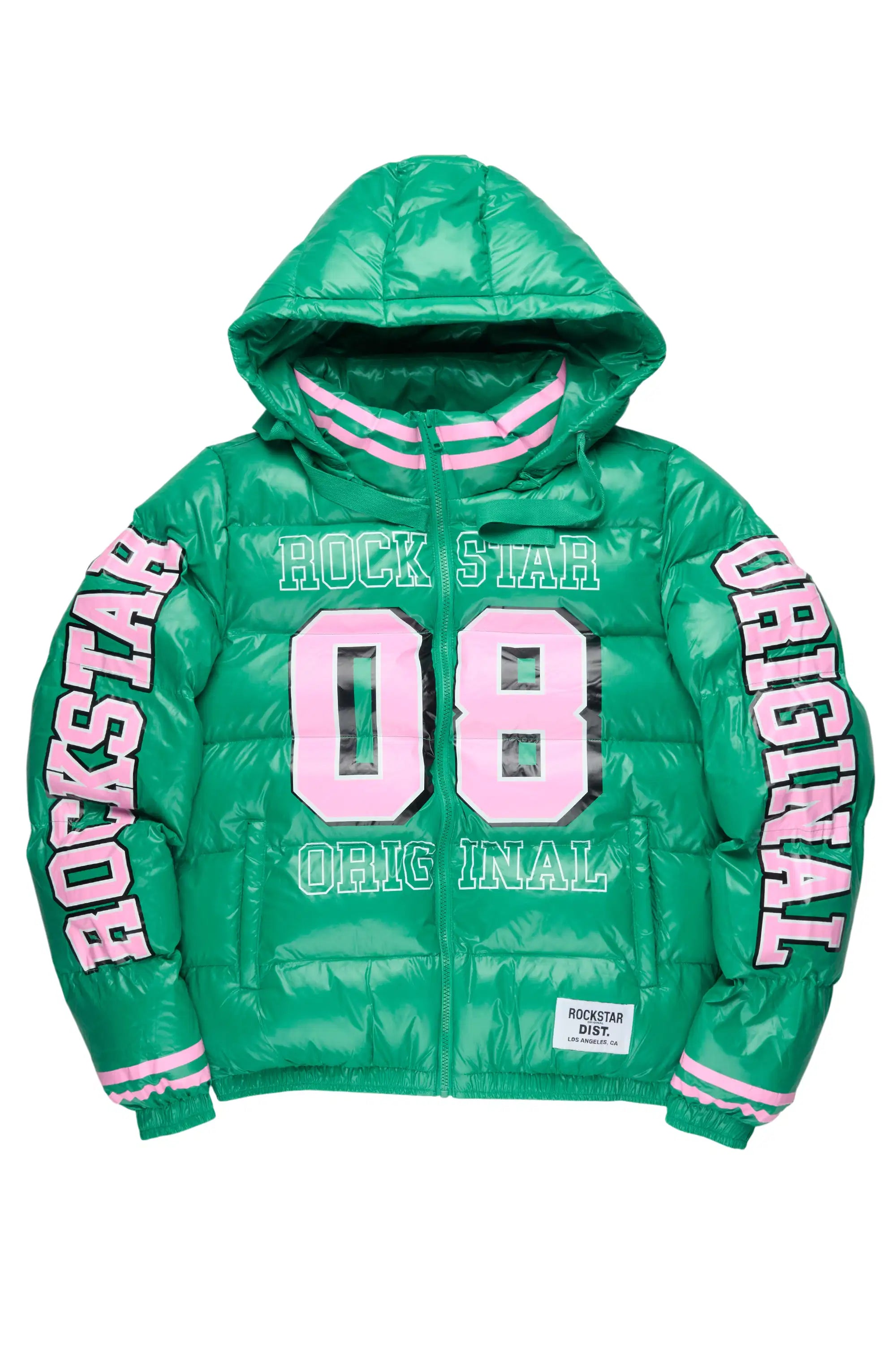 Kymberly Green/Pink Varsity Puffer Jacket