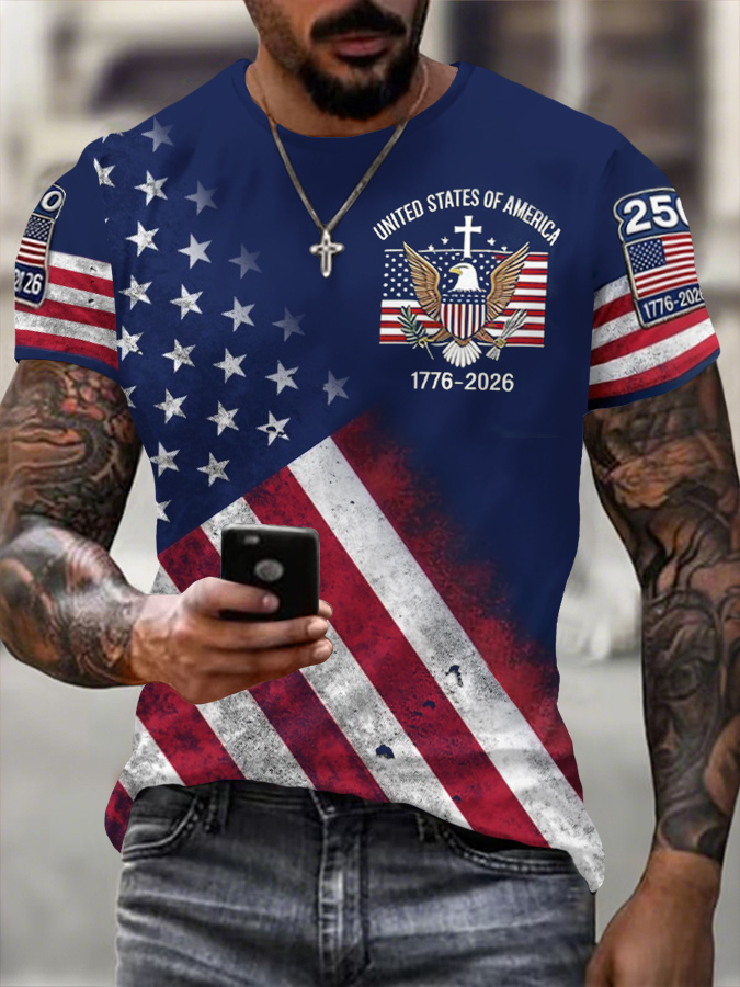Men's American Flag Commemorative 250th Anniversary Classic Pattern Short Sleeve T-shirt