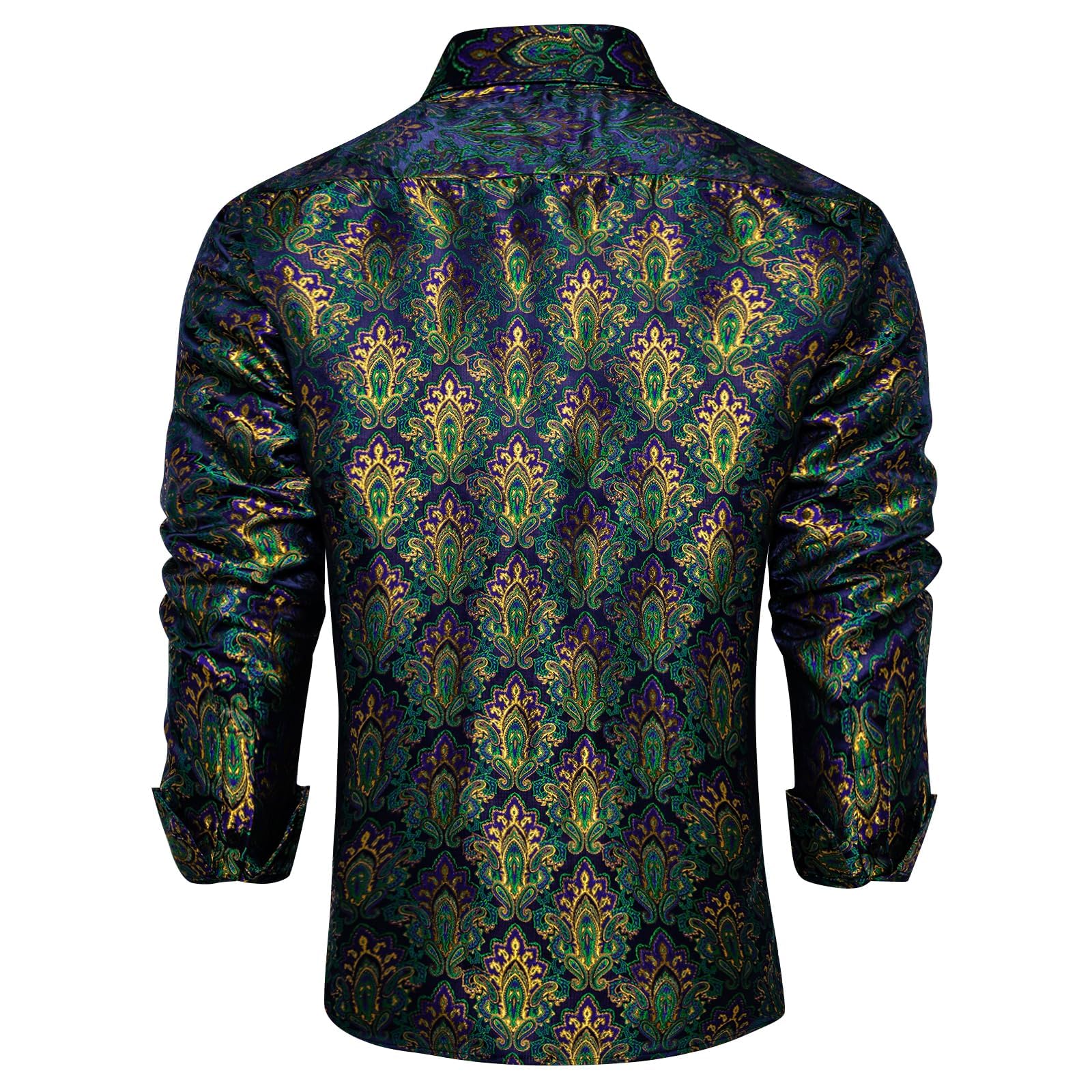 Men's Paisley Dress Shirt Long Sleeve Wrinkle Free Button Down Cowboy Shirts - Green&gold&paisley