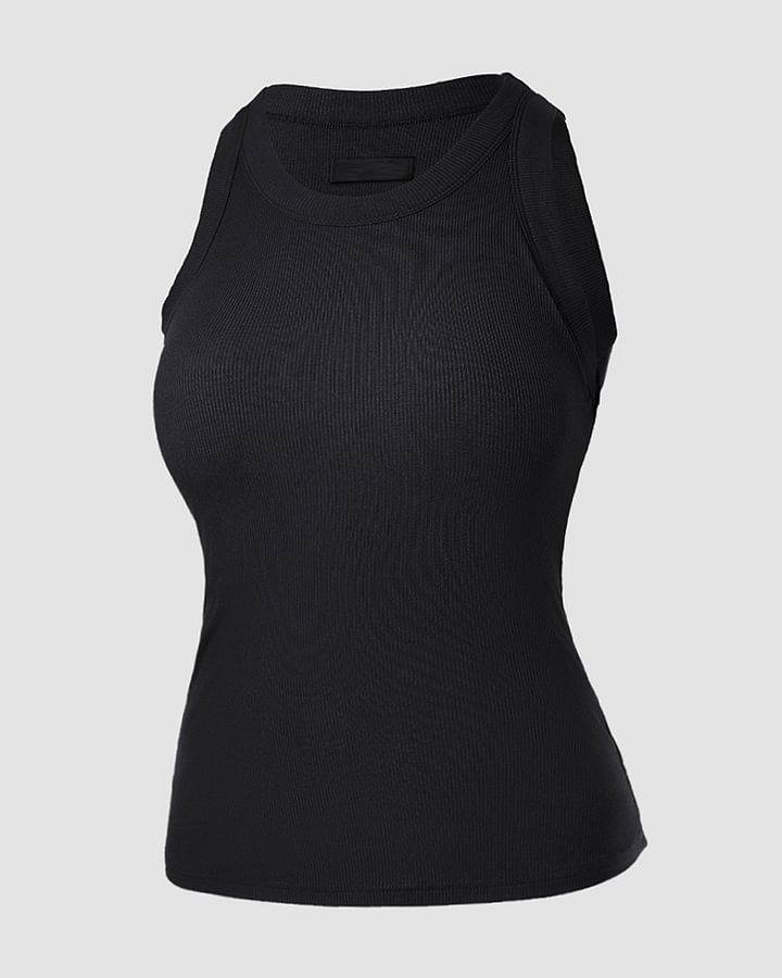 Built-in Bra 2 Piece Athletic Tank Tops for Women Ribbed Tank Top