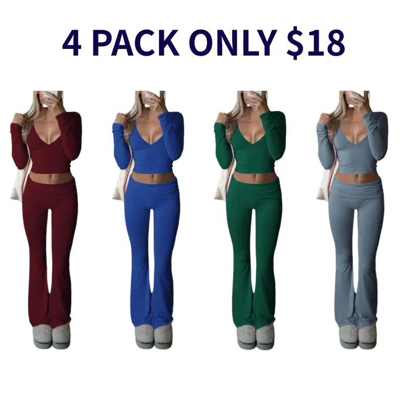 Elegant Casual V-Neck Long Sleeve Two-Piece Set