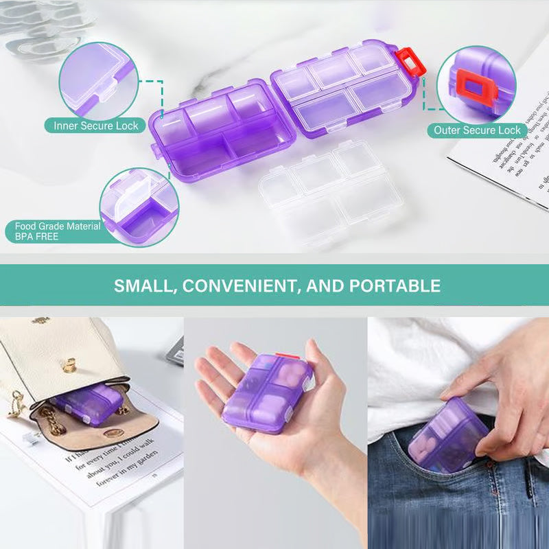 10-Compartment Travel Pill Organizer with 147 Medicine Labels