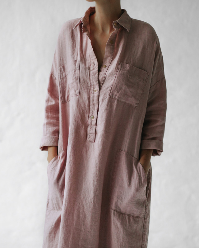 Casual Loose Cotton and Linen Shirt Dress 2056