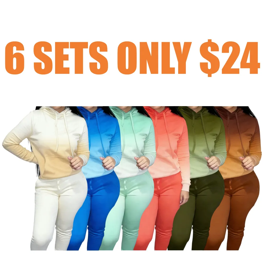 Women's Solid Drawstring Hoodie & Pocket Sweatpants Two-piece Set