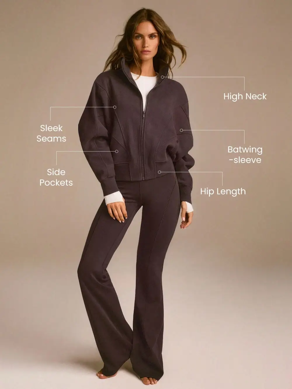 Everyday Fleece WarmthSoft Warm Lightweight Front Back Seam Detailing Pockets Batwing Sleeve High Neckline Full-Zip Jacket