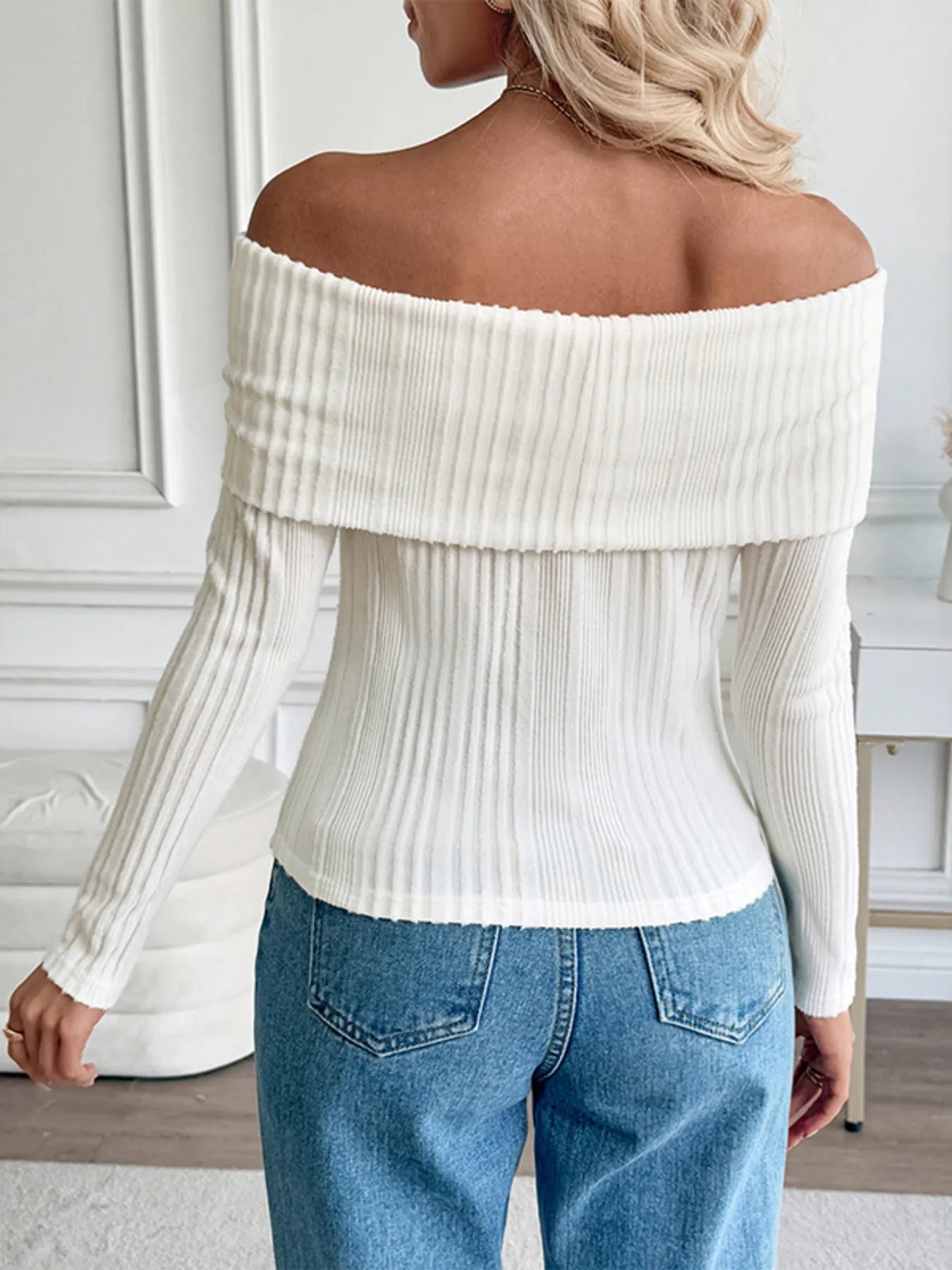 Off-Shoulder Ribbed Knit Top