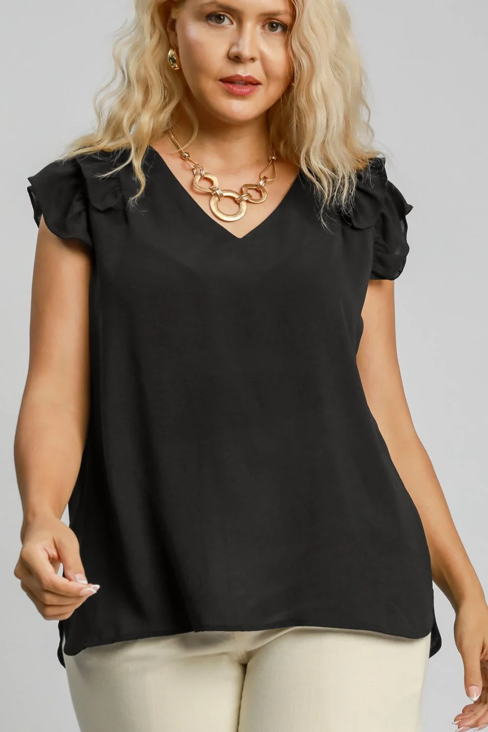V-Neck Double Layered Ruffle Sleeve Blouse
