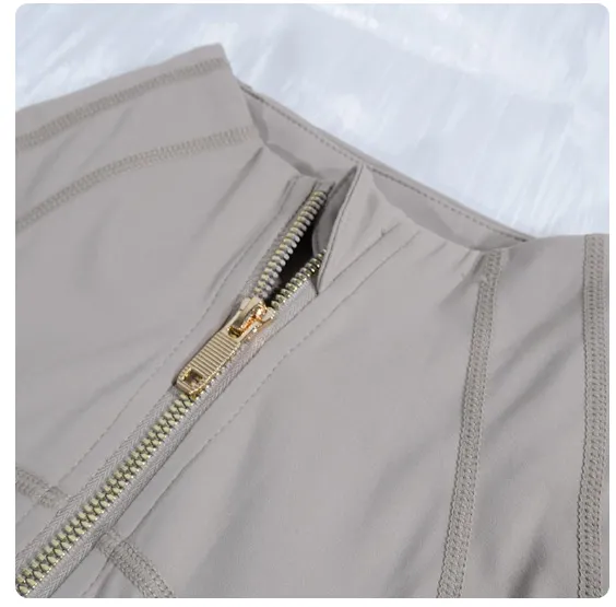 Women's Yoga Suit Gold Zipper Stand Up Collar Slimming Fitness Jacket