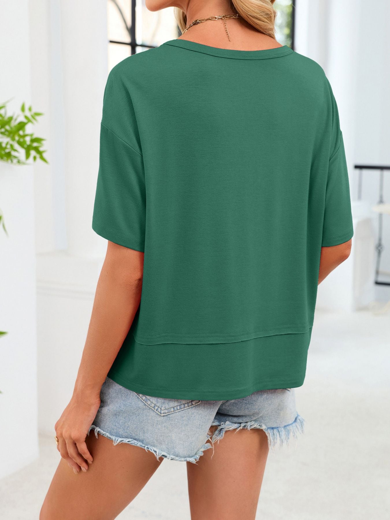 V-Neck Relaxed Fit Solid Color T-Shirt