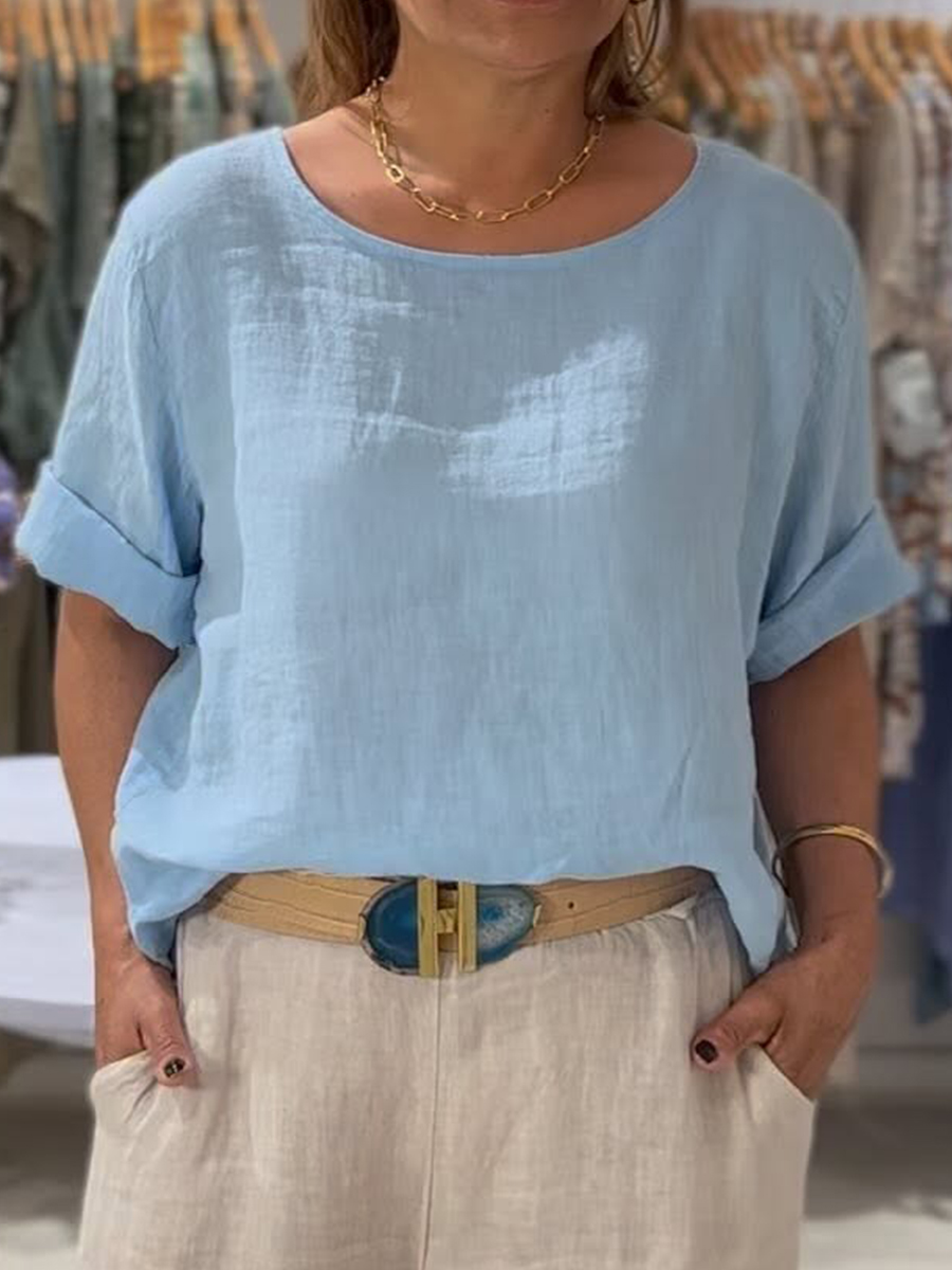 Women's Front and Back Two-way Casual Cotton And Linen Short Sleeve Shirt