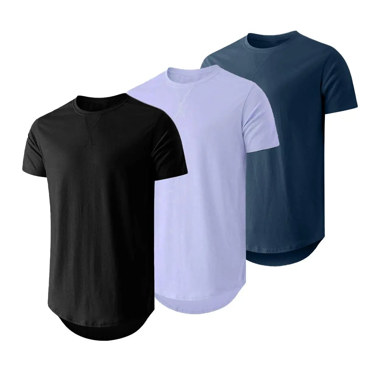 Mens 3 Pack Cotton Hipster Hip Hop Longline Crewneck T-Shirt,Menswear Casual Tshirt Tops