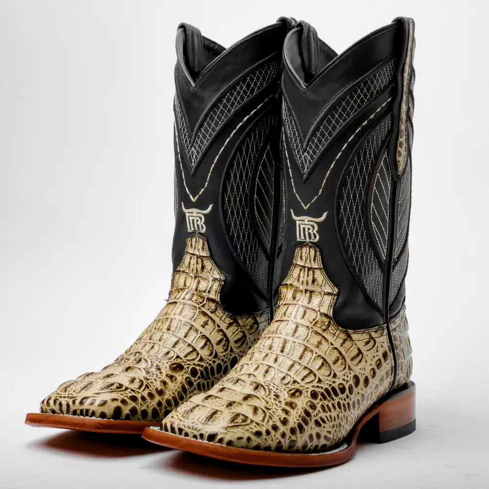 Desert Caiman Neck Leather Boots - Square Toe