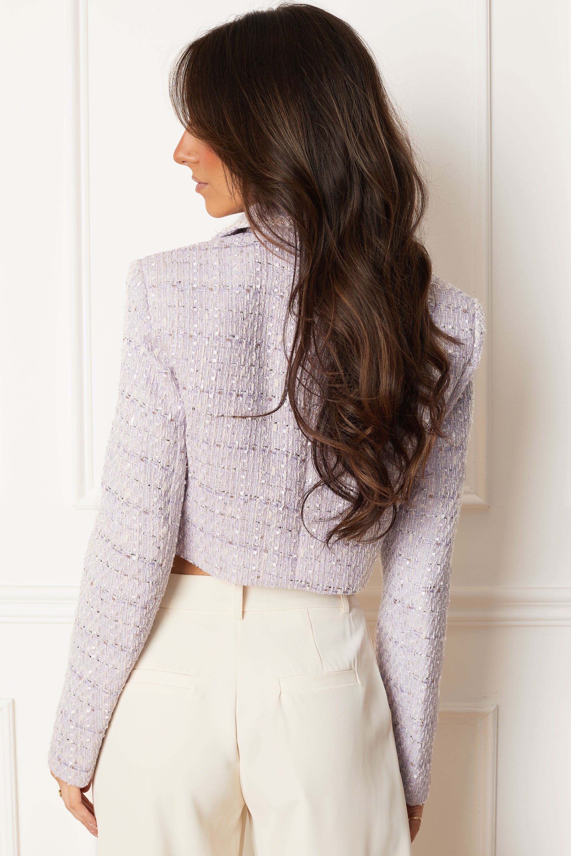 Rosmina Lilac Tweed Crop Jacket
