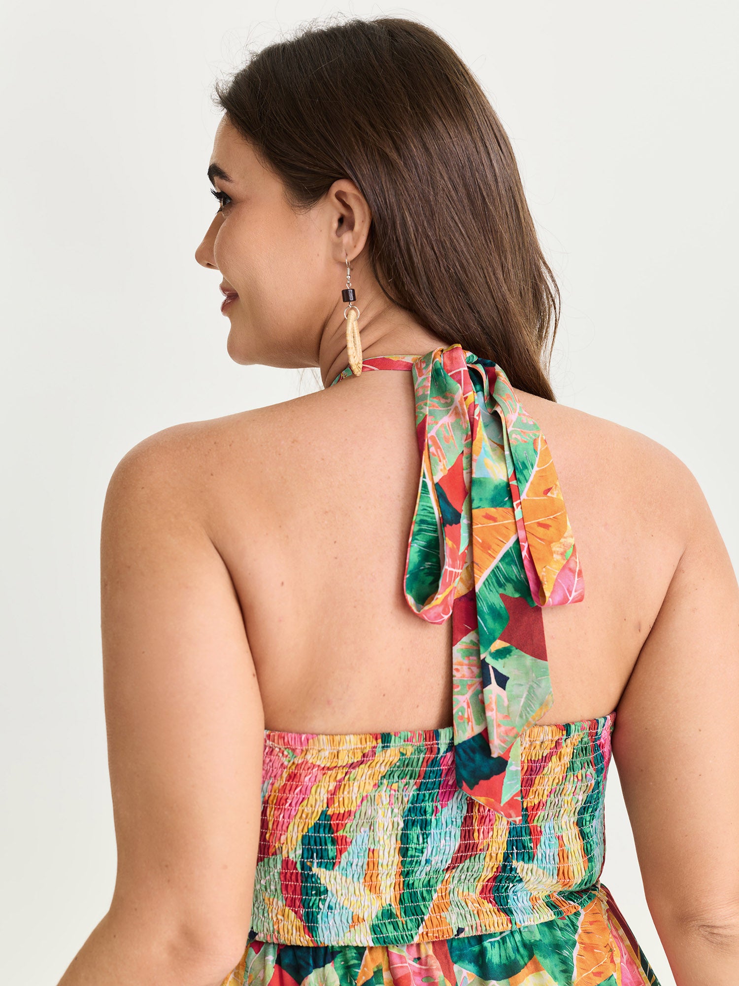 Supersoft Multi-Color Floral Print Shirred Waist Midi Dress