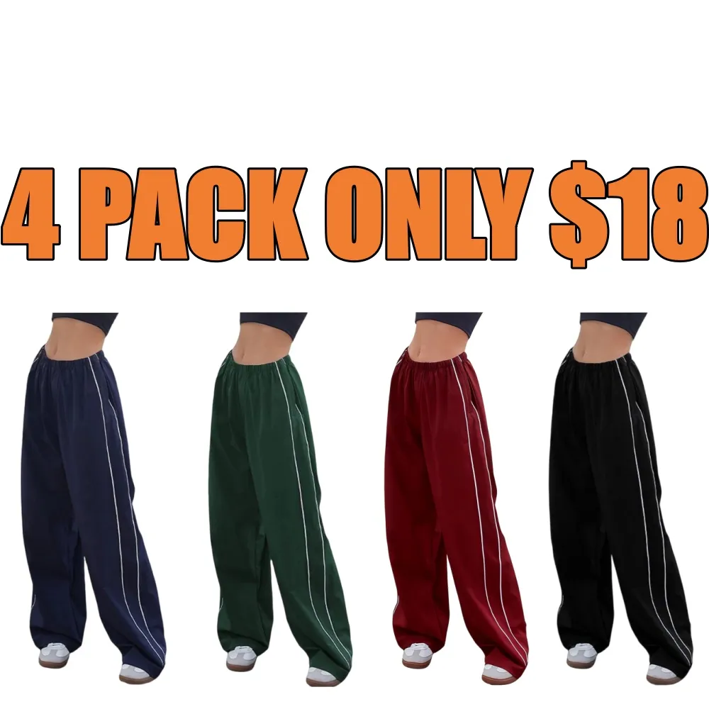 Women's Parachute Wideleg Baggy Pants Elastic Waist Casual Track Trousers