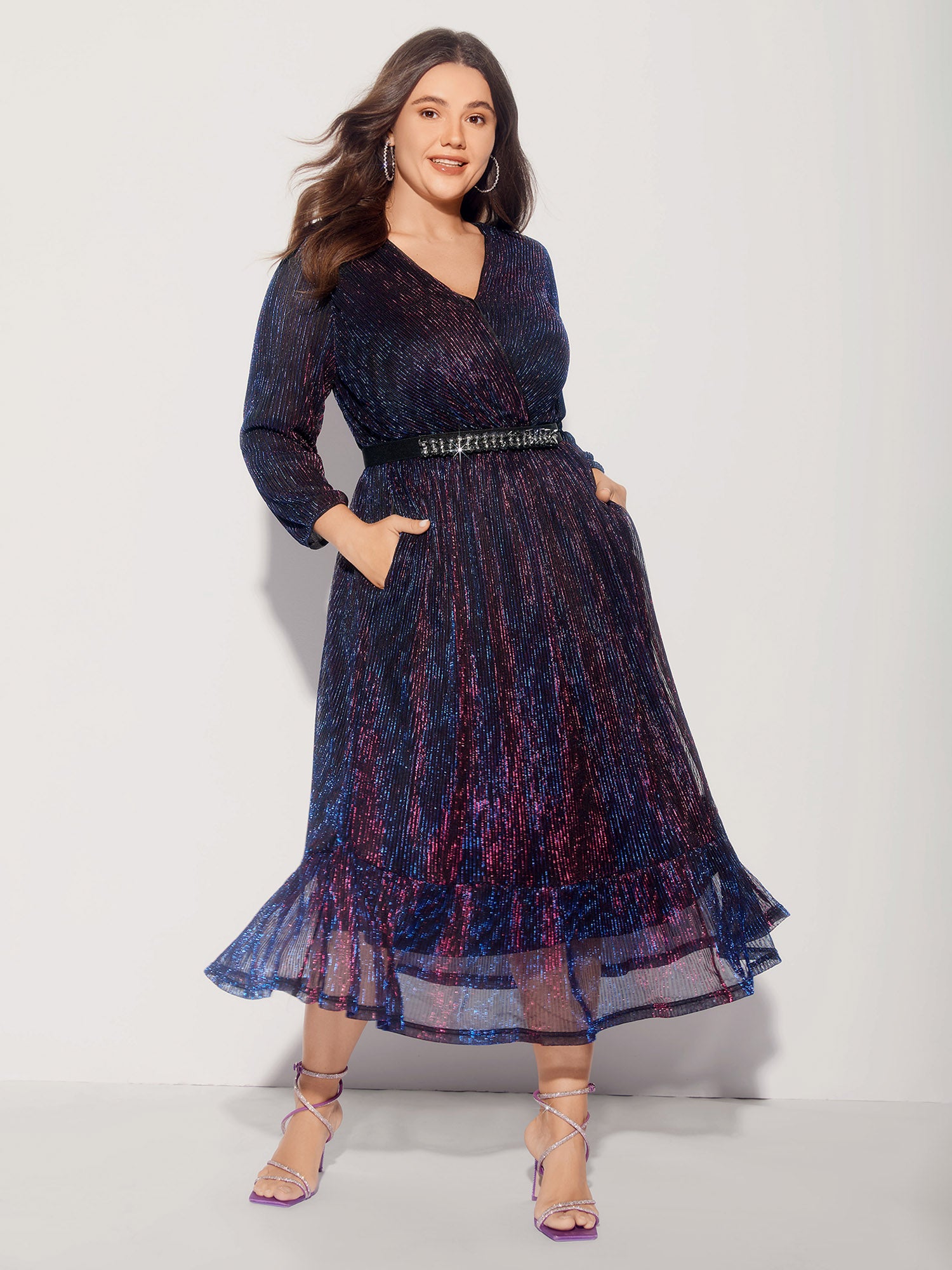 Luxe Mesh Pleated Elastic Waist Wrap Dress