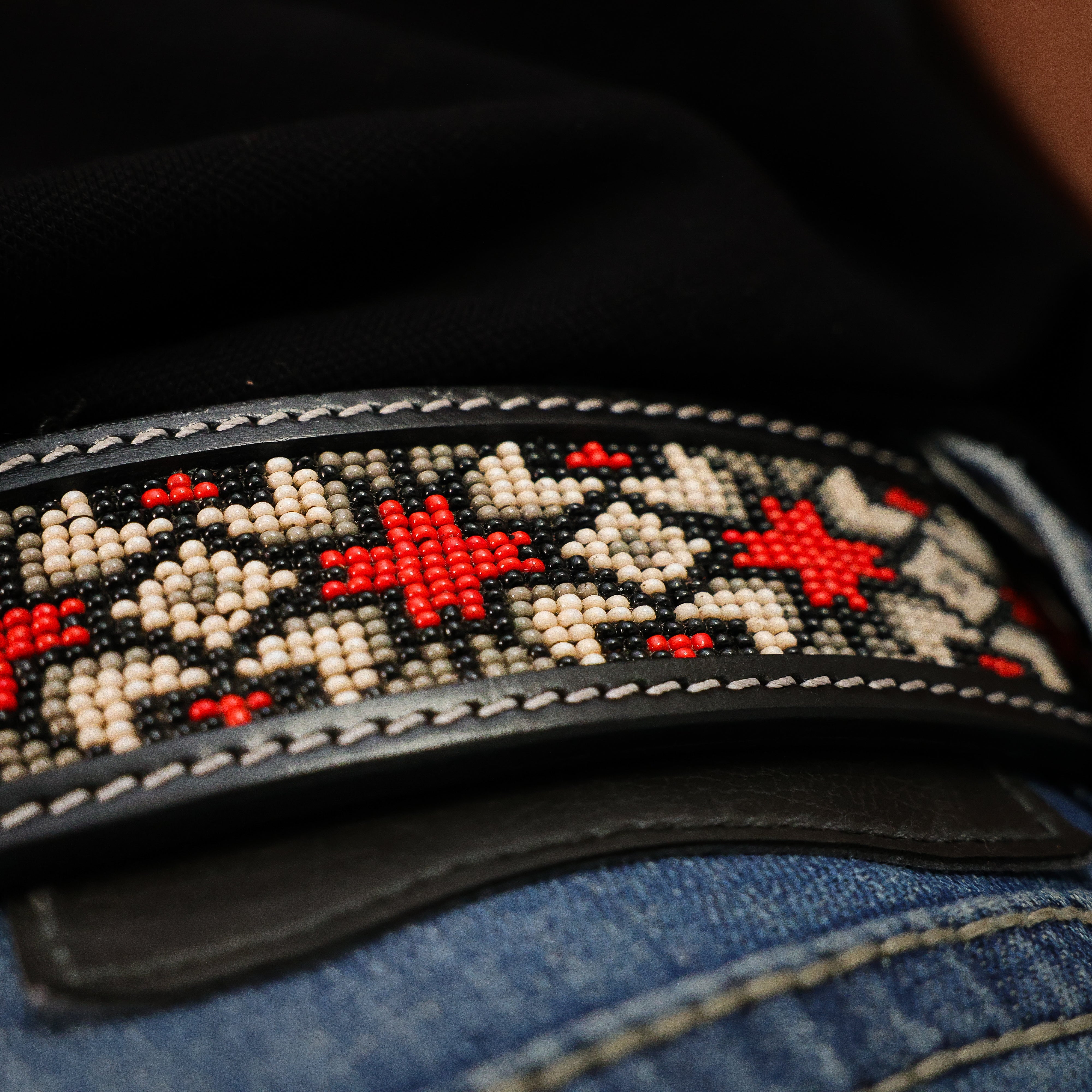 Hand-Tooled Artesanal Beaded Leather Belt