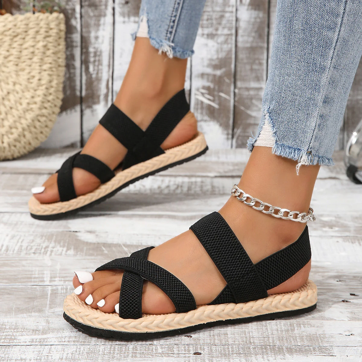 Crisscross Open Toe Flat Sandals (multiple color options)