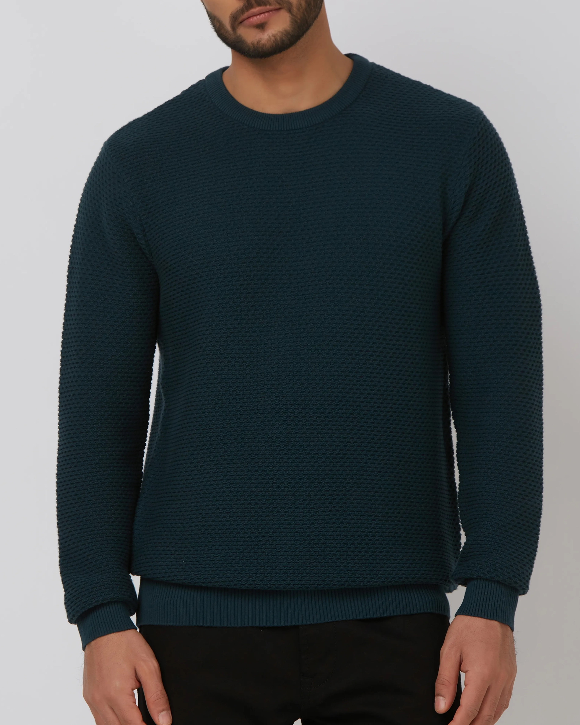 Comfortable Soft Daily Slim Teal Cotton Sweater